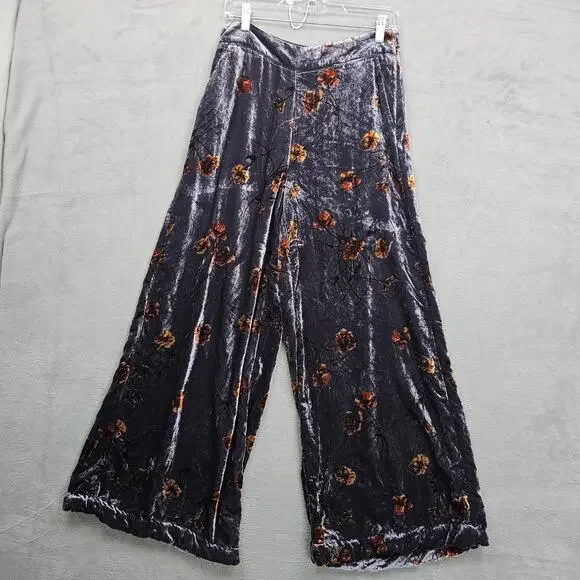 Anthropologie Ett Twa Jessie Velvet Wide Leg Pants Floral Burnout Boho Size Xs - Picture 1 of 9